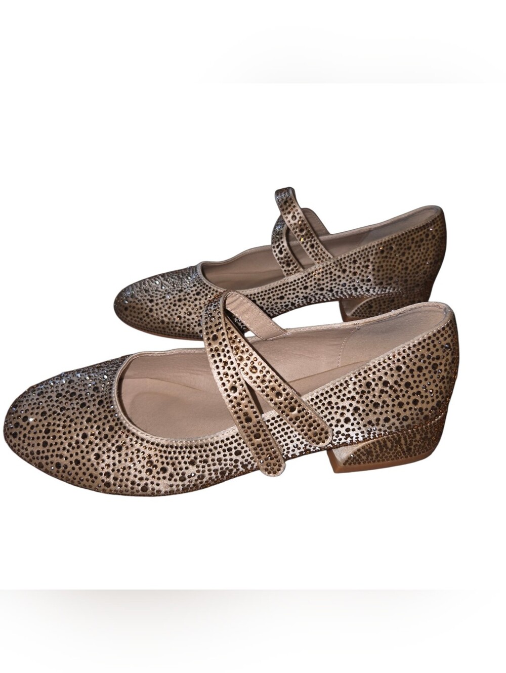 Glitter Cream Mary Jane Flats with Low Block Heel